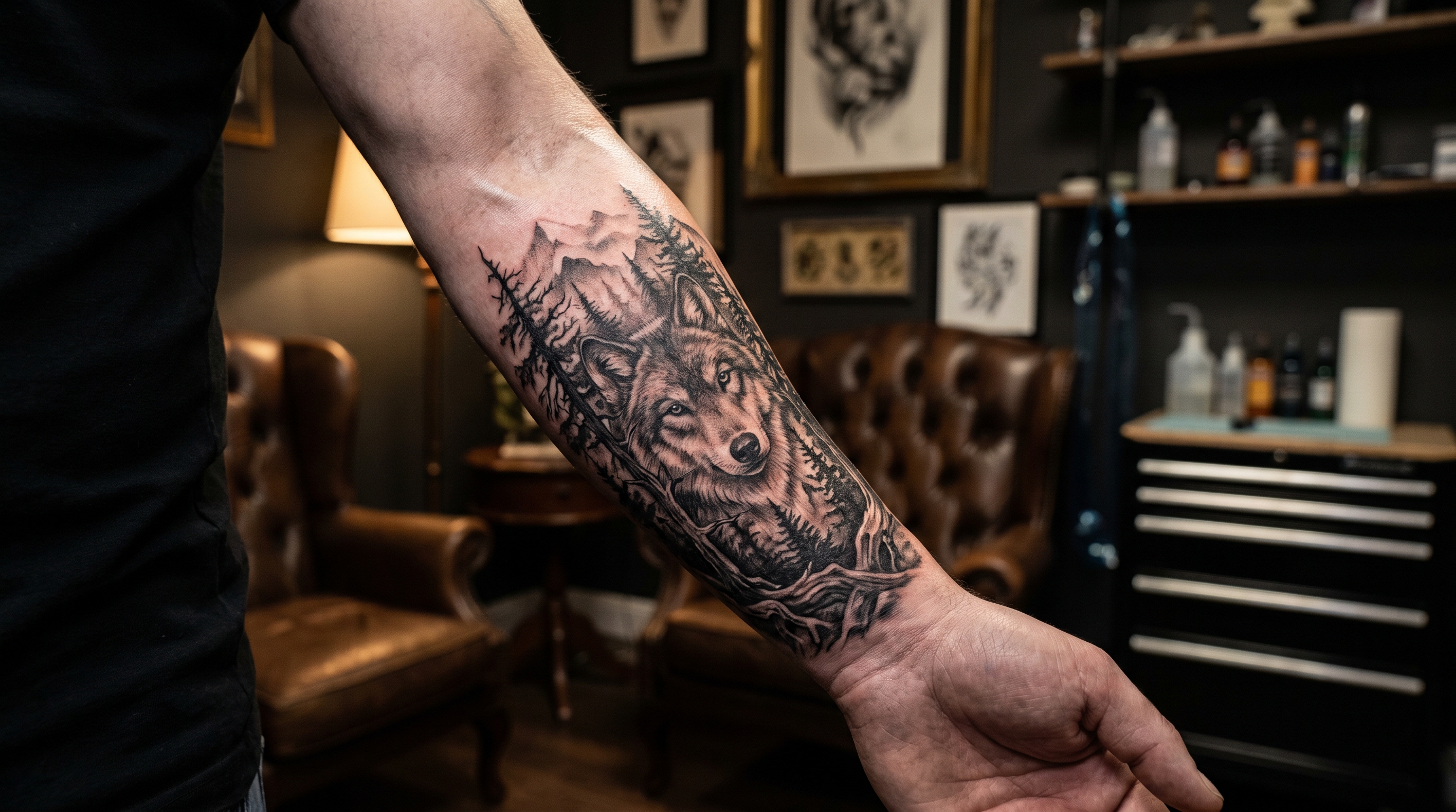 Bold colour raven, inner bicep